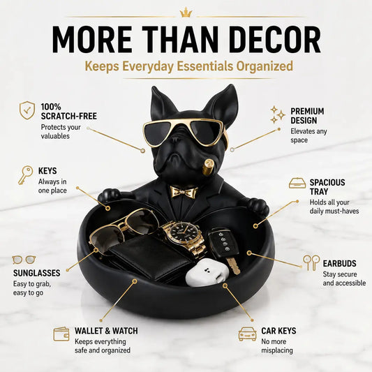 Luxury French Bulldog Storage Bowl Decor | Modern Resin Dog Statue Organizer Tray JuChachaShop