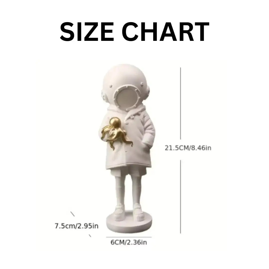Astronaut Child Figurine with Golden Octopus Sculpture – Modern Space Art Decor Jumartins
