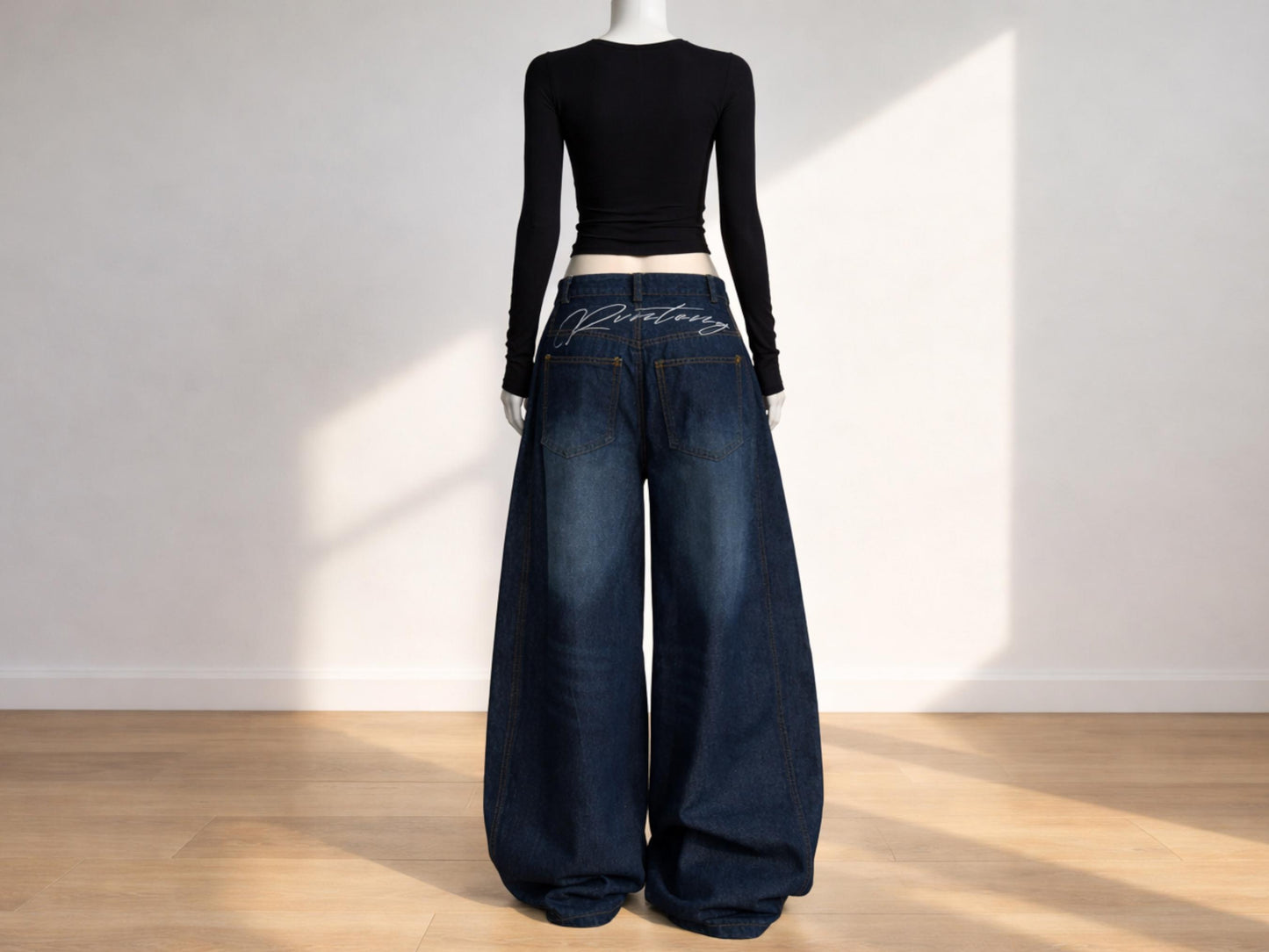 Women's Dark Wash Wide Leg Jeans | High Waist Baggy Denim Street Style Pants