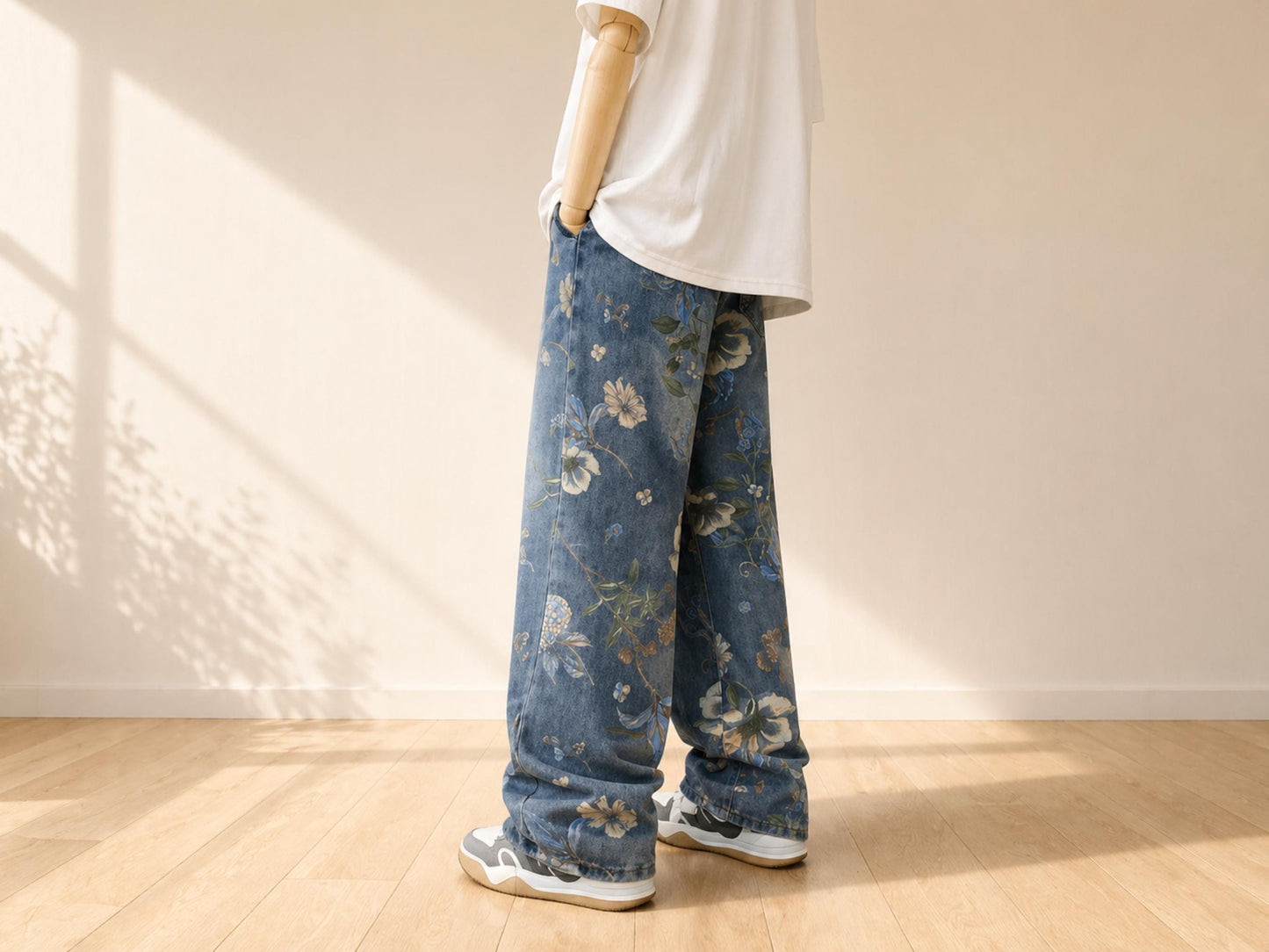 Floral Wide Leg Baggy Jeans | Relaxed Denim Streetwear Pants