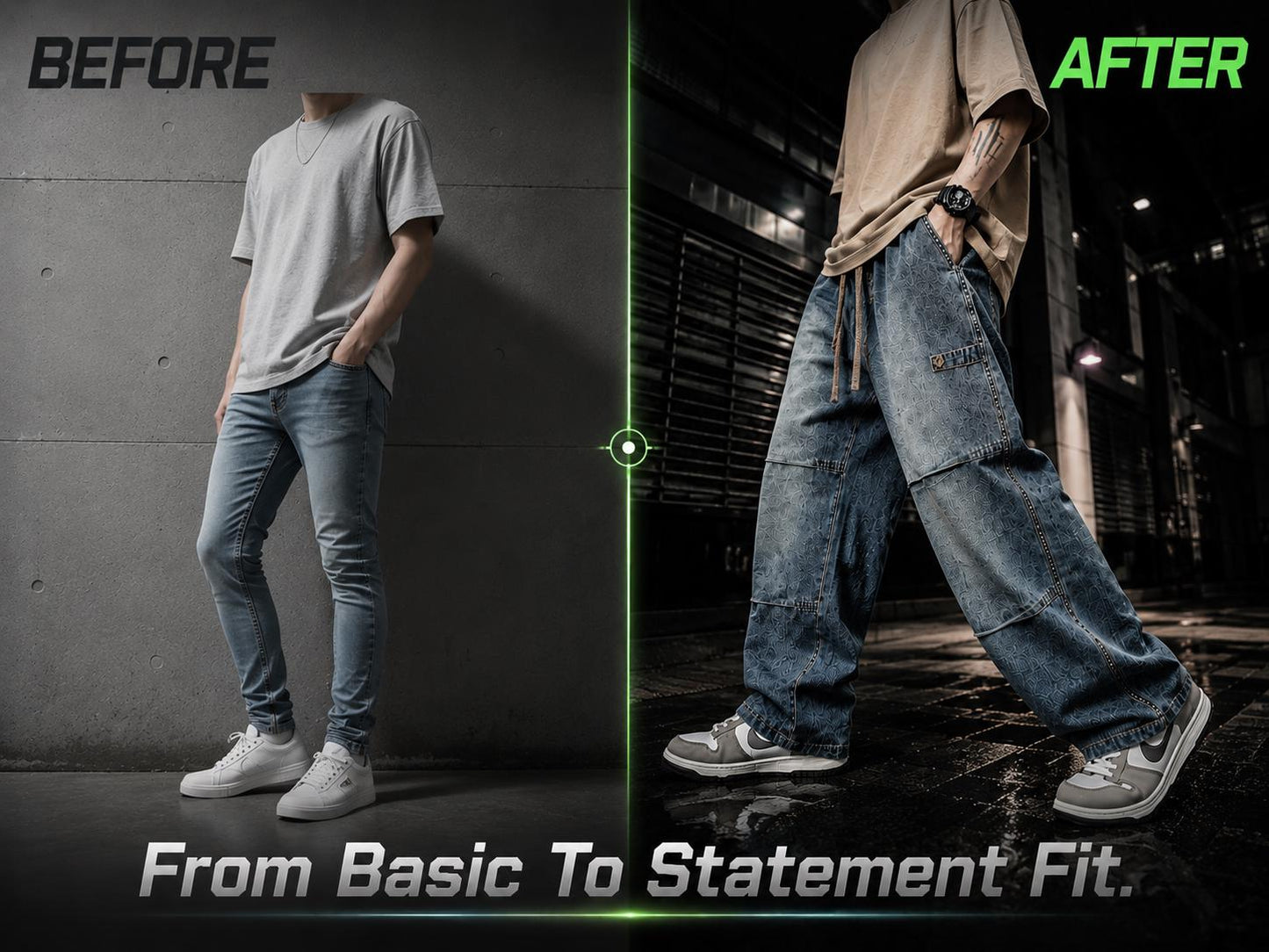 Men's Baggy Wide-Leg Cargo Jeans | Streetwear Denim Pants