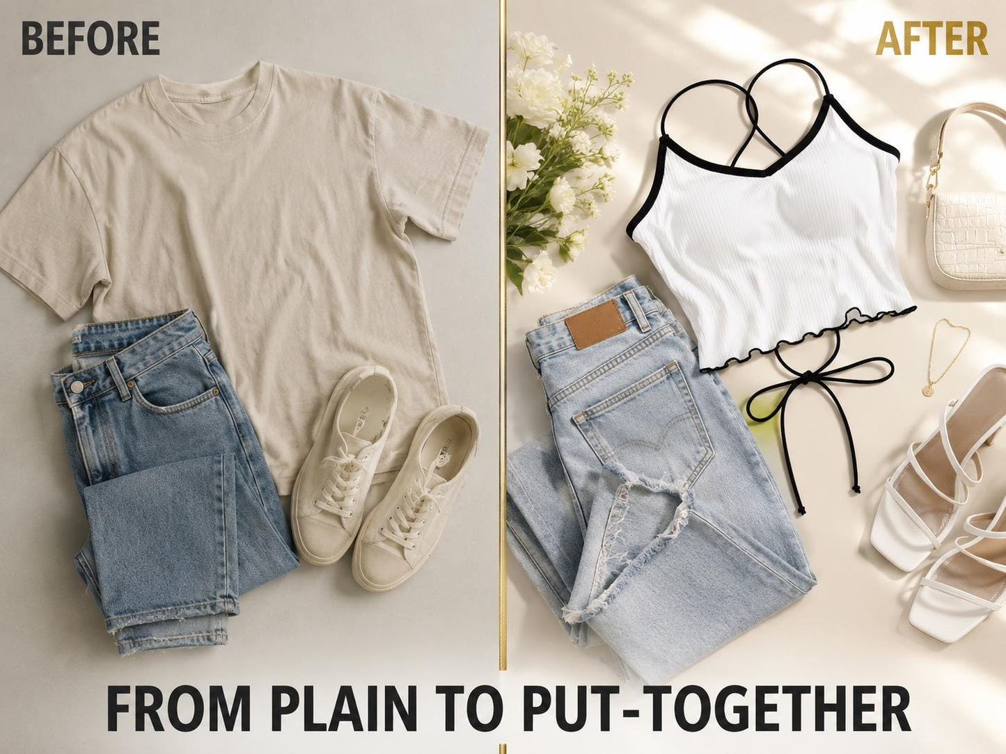 White Ribbed Cami Top | Strappy Tie-Back Crop Tank | Lettuce Hem Summer Blouse