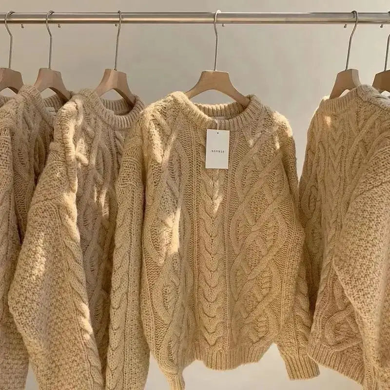 Thick Knit Sweater – Women's Casual O-Neck Long Sleeve Pullover JuChachaShop