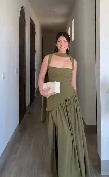 Wedding Guest Maxi Dress – Elegant Sleeveless Maxi Dress with Scarf JuChachaShop