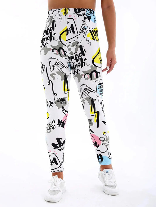 High Waisted Yoga Pants with Stylish Letter Print and Stretch Fit JuChachaShop