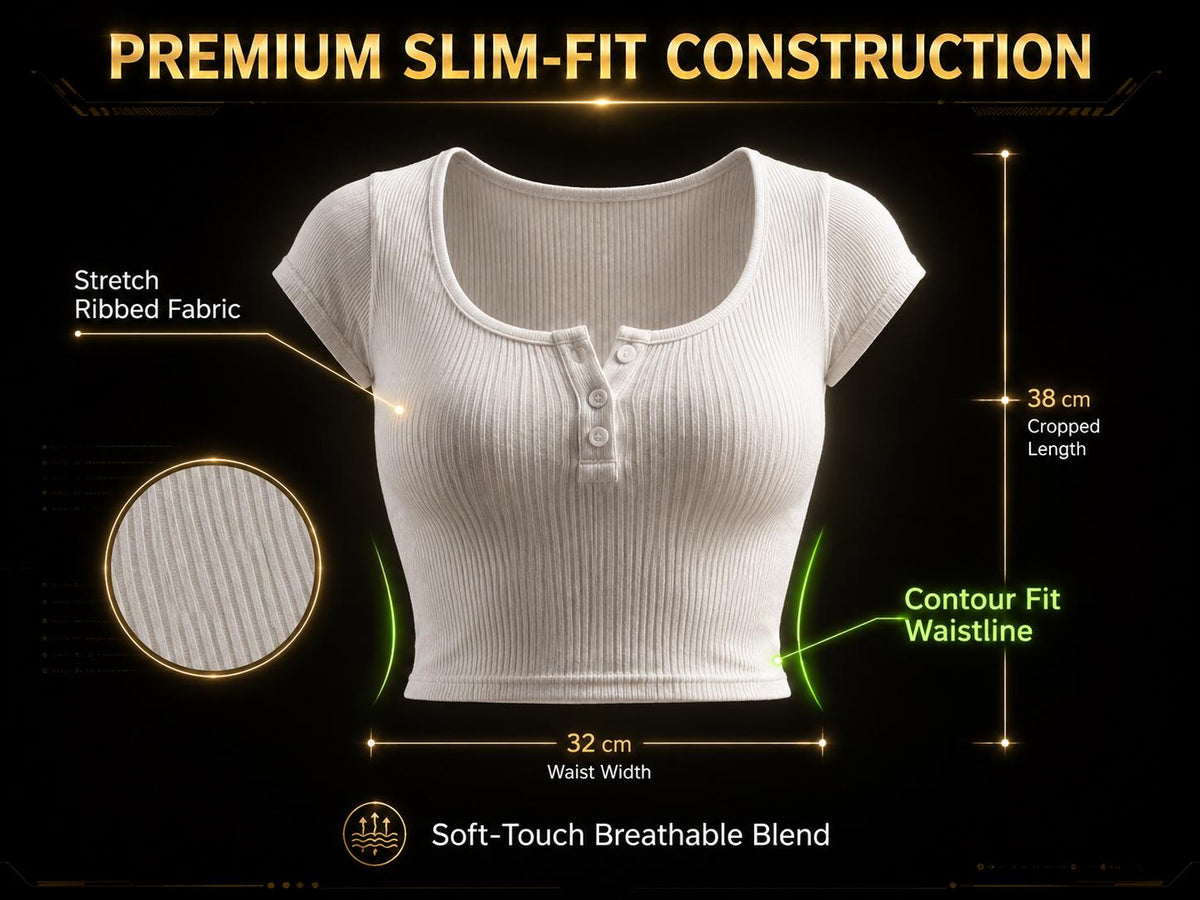 White Ribbed Fitted Crop Top: Soft Stretch Y2K Baby Tee – Casual Summer Style