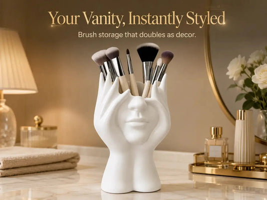 White Sculptural Face Makeup Brush Holder | Artistic Vanity Organizer | Desktop Pen Holder | Modern Decor Storage Jumartins