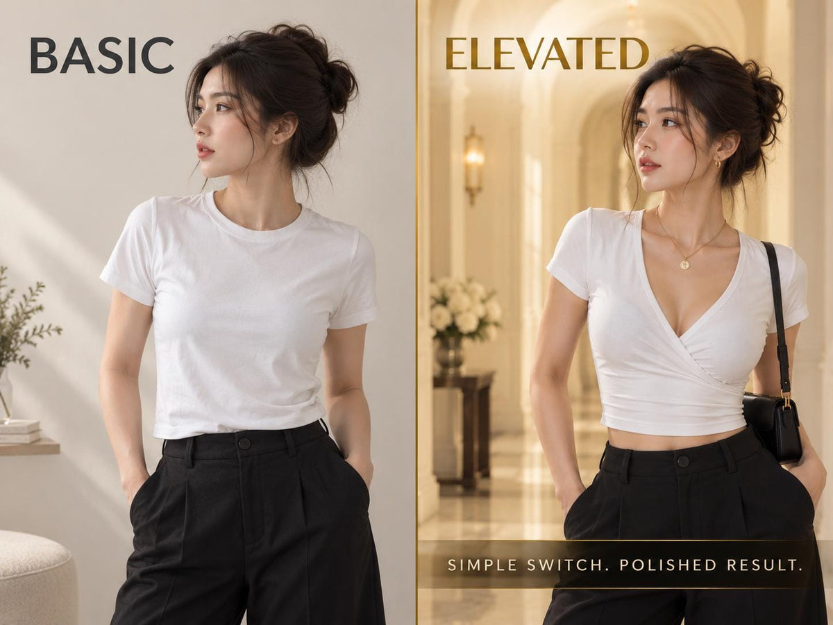 White Wrap Crop Top, V-Neck Short Sleeve, Feminine Summer Shirt