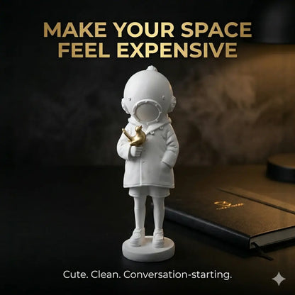 Astronaut Child Figurine with Golden Octopus Sculpture – Modern Space Art Decor Jumartins