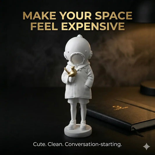 Astronaut Child Figurine with Golden Octopus Sculpture – Modern Space Art Decor Jumartins