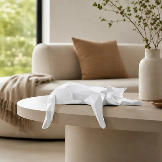 Geometric Lying Cat Statue | Modern Room Decor Figurine | Shelf Desk Table Sculpture | Cat Lover Gift Accent Jumartins