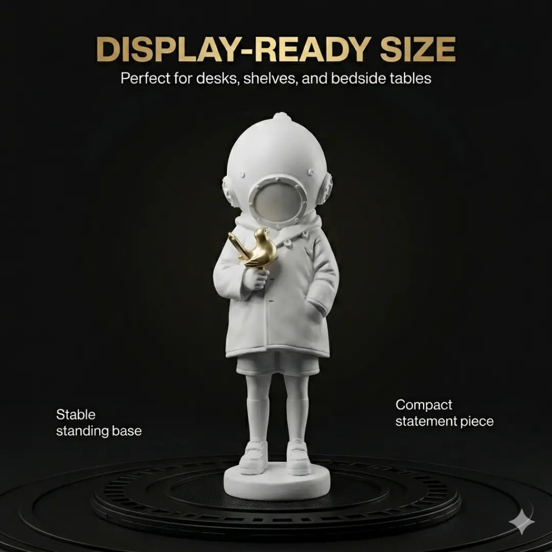 Astronaut Child Figurine with Golden Octopus Sculpture – Modern Space Art Decor Jumartins