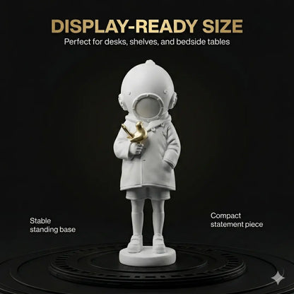 Astronaut Child Figurine with Golden Octopus Sculpture – Modern Space Art Decor Jumartins