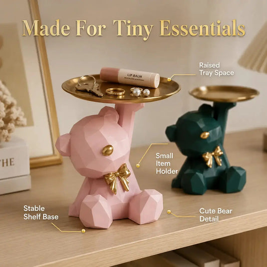 Cute Bear Jewelry Tray Organizer – Aesthetic Vanity Decor, Ring Holder, Key Dish, Small Item Storage for Desk & Nightstand Jumartins