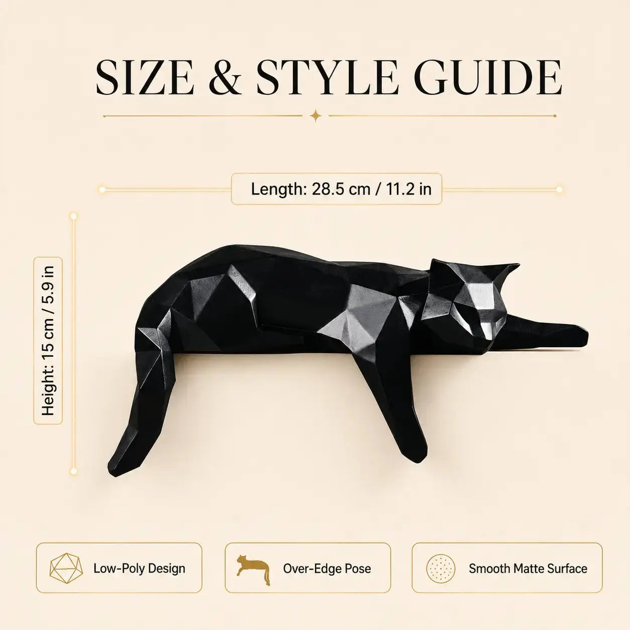Geometric Lying Cat Statue | Modern Room Decor Figurine | Shelf Desk Table Sculpture | Cat Lover Gift Accent Jumartins