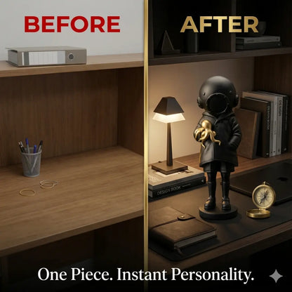Astronaut Child Figurine with Golden Octopus Sculpture – Modern Space Art Decor Jumartins