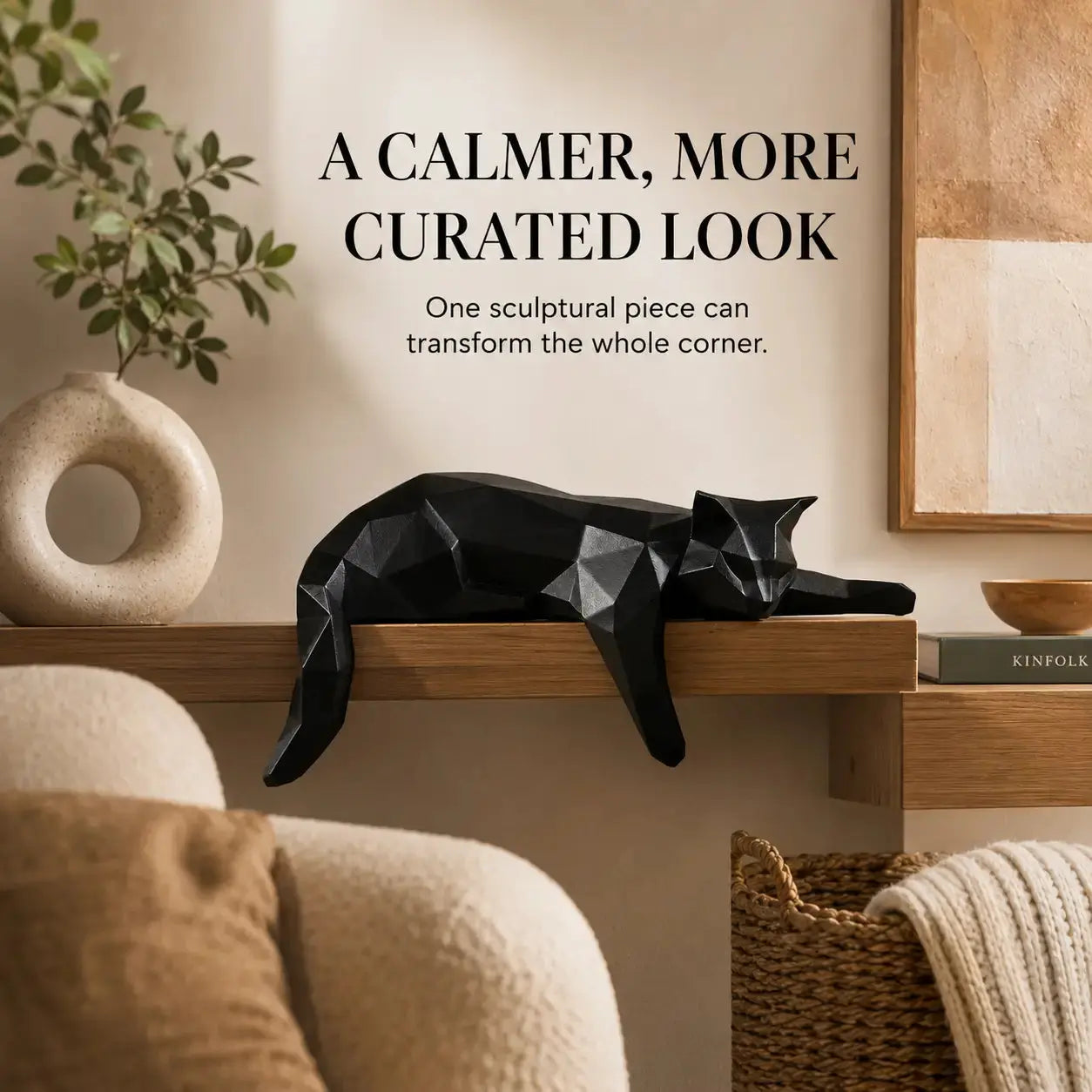 Geometric Lying Cat Statue | Modern Room Decor Figurine | Shelf Desk Table Sculpture | Cat Lover Gift Accent Jumartins