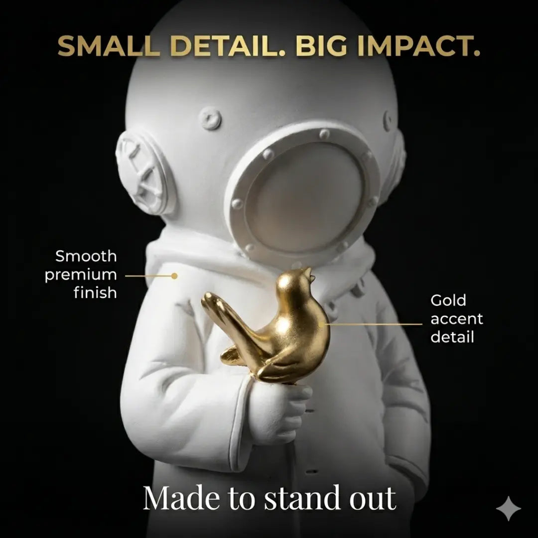 Astronaut Child Figurine with Golden Octopus Sculpture – Modern Space Art Decor Jumartins