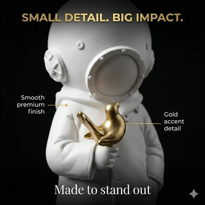 Astronaut Child Figurine with Golden Octopus Sculpture – Modern Space Art Decor Jumartins