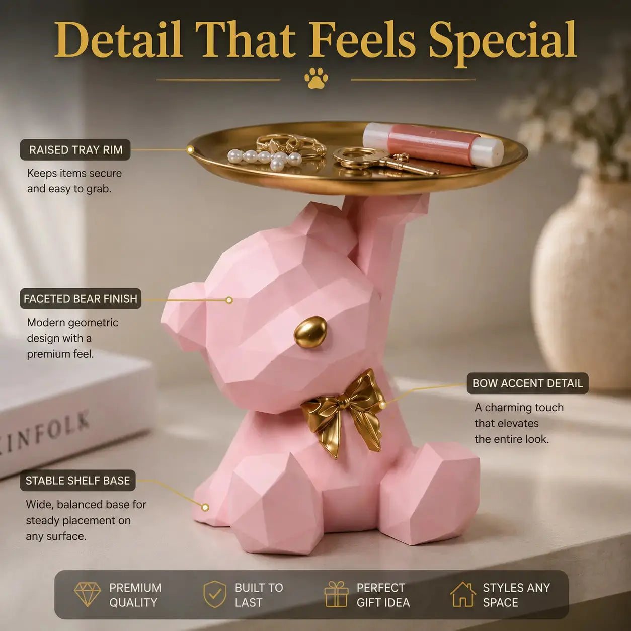 Cute Bear Jewelry Tray Organizer – Aesthetic Vanity Decor, Ring Holder, Key Dish, Small Item Storage for Desk & Nightstand Jumartins