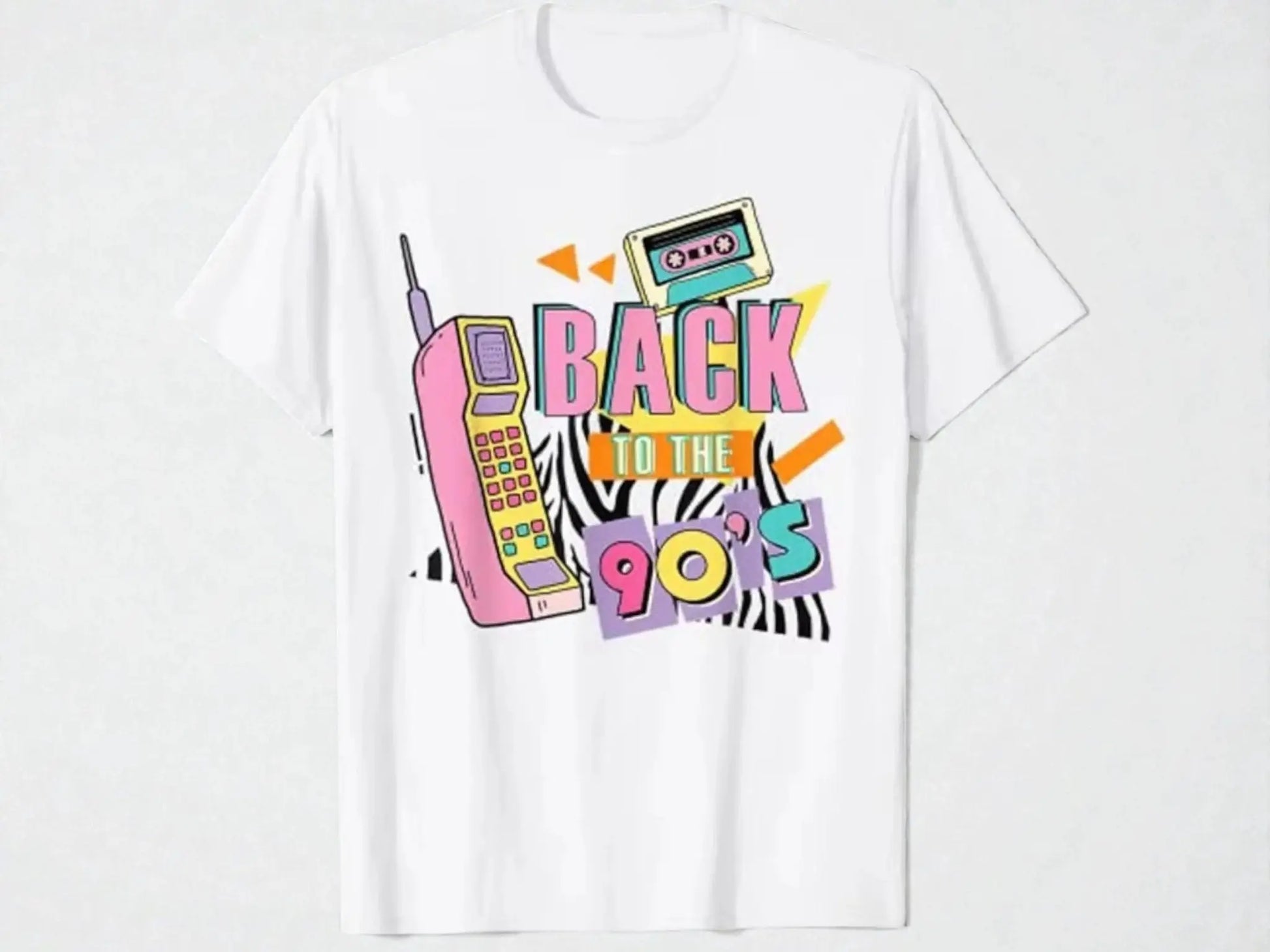 90s Graphic Tee | Retro Cassette & Phone Print JuChachaShop