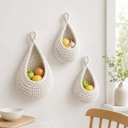 Wall Hanging Basket Set | Woven Fruit Storage | Kitchen Organizer Hooks | Pantry Dining Room Decor Jumartins