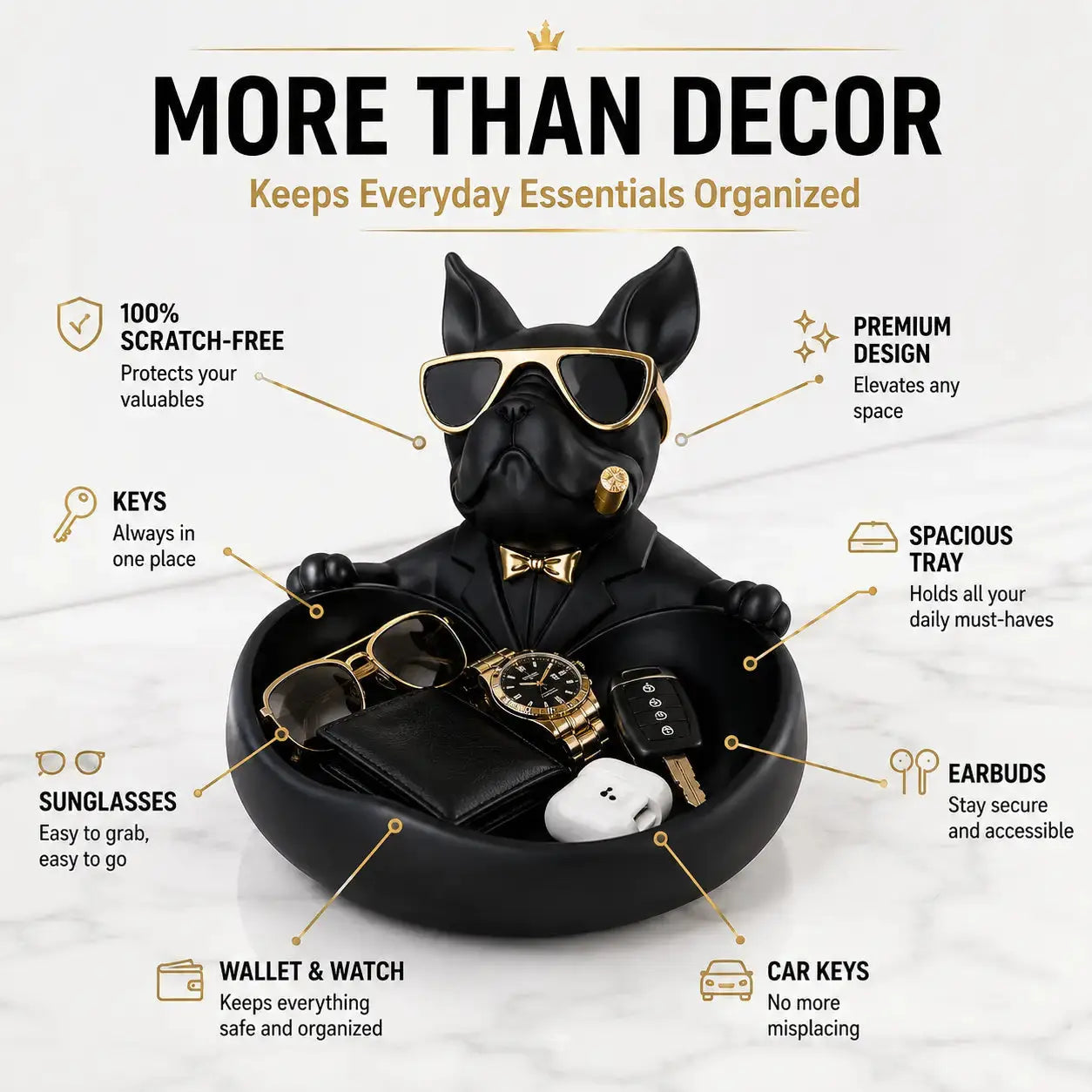 Luxury French Bulldog Storage Bowl Decor | Modern Resin Dog Statue Organizer Tray JuChachaShop