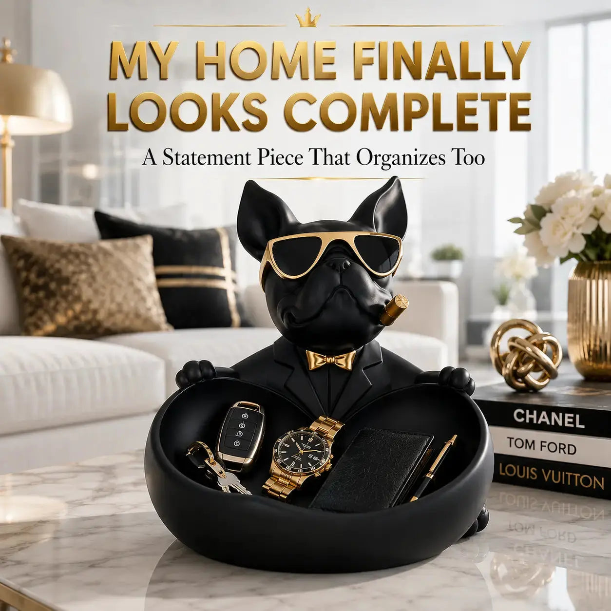 Luxury French Bulldog Storage Bowl Decor | Modern Resin Dog Statue Organizer Tray JuChachaShop