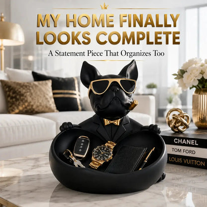 Luxury French Bulldog Storage Bowl Decor | Modern Resin Dog Statue Organizer Tray JuChachaShop