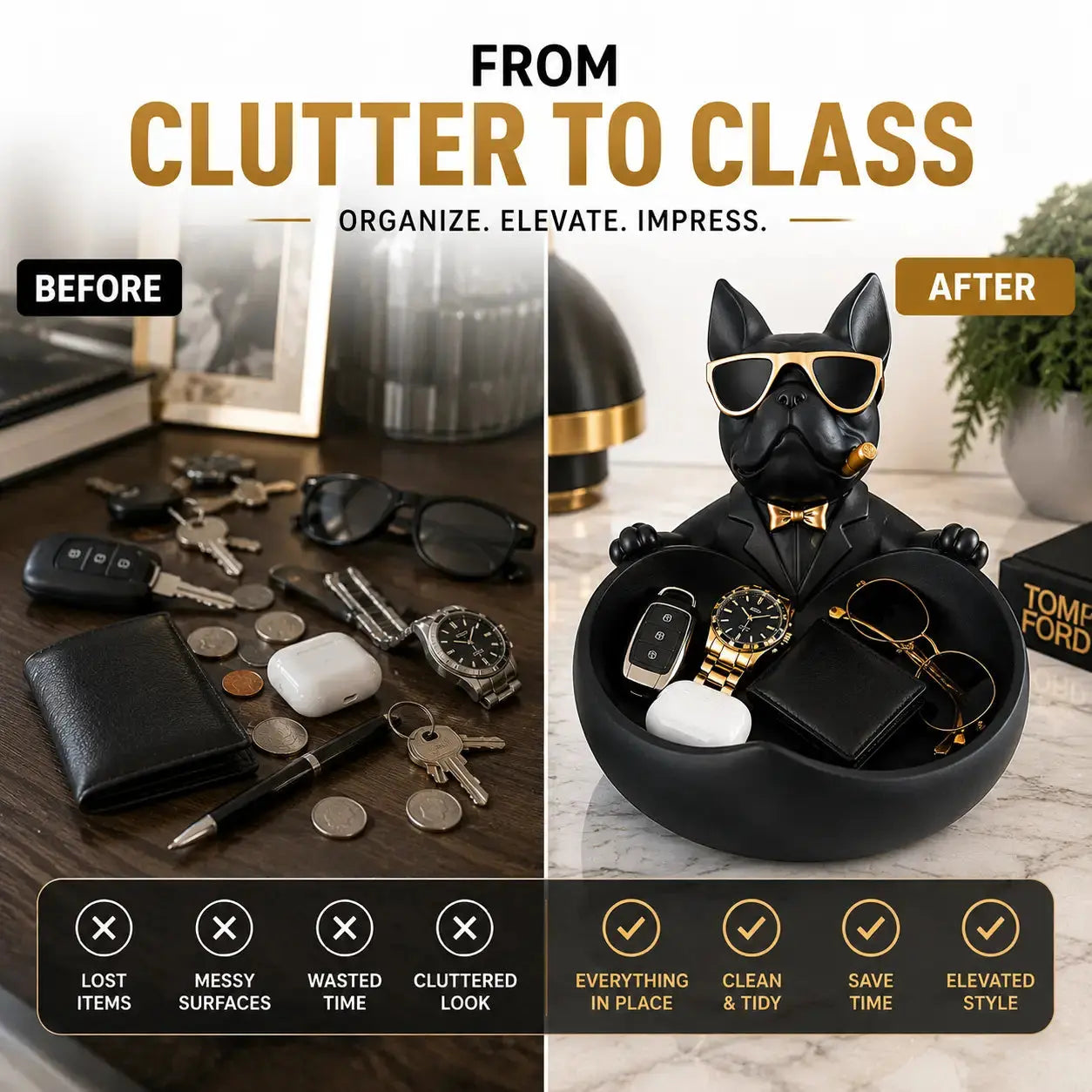 Luxury French Bulldog Storage Bowl Decor | Modern Resin Dog Statue Organizer Tray JuChachaShop