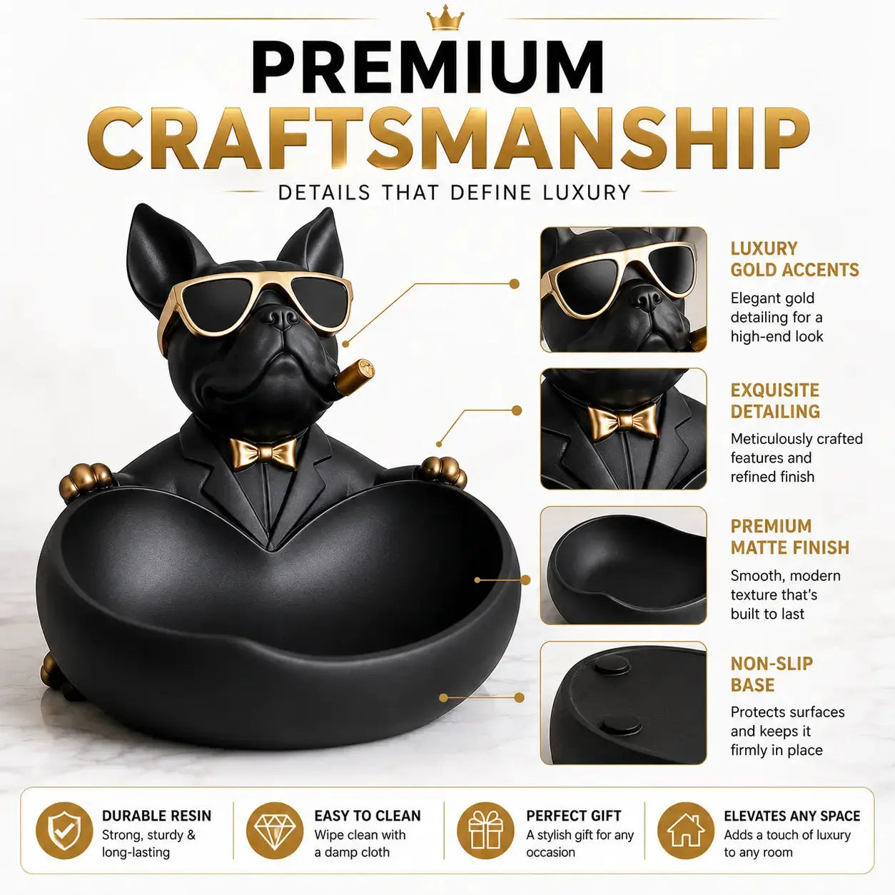 Luxury French Bulldog Storage Bowl Decor | Modern Resin Dog Statue Organizer Tray JuChachaShop