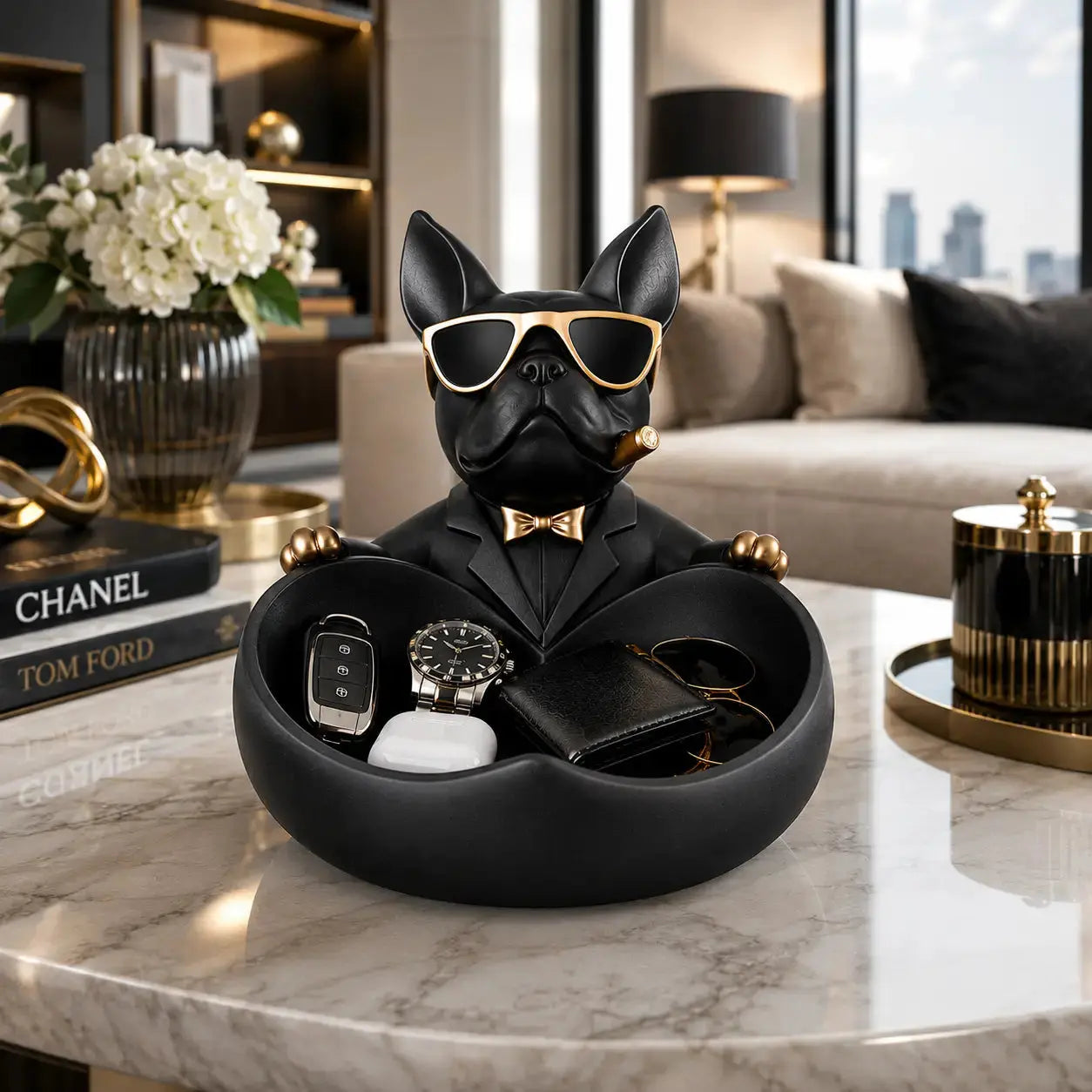 Luxury French Bulldog Storage Bowl Decor | Modern Resin Dog Statue Organizer Tray JuChachaShop
