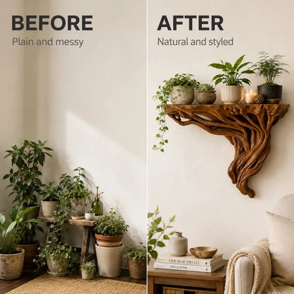 Tree Root Wall Shelf | Rustic Plant Display Rack | Boho Wall Mounted Storage Shelf | Corner Decor Organizer Jumartins