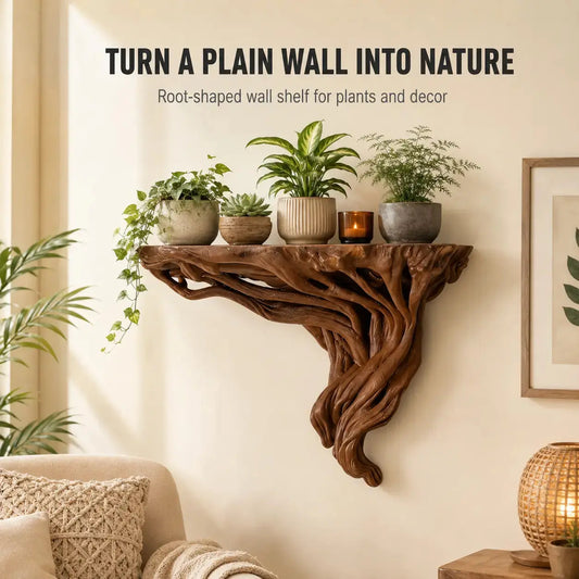 Tree Root Wall Shelf | Rustic Plant Display Rack | Boho Wall Mounted Storage Shelf | Corner Decor Organizer Jumartins