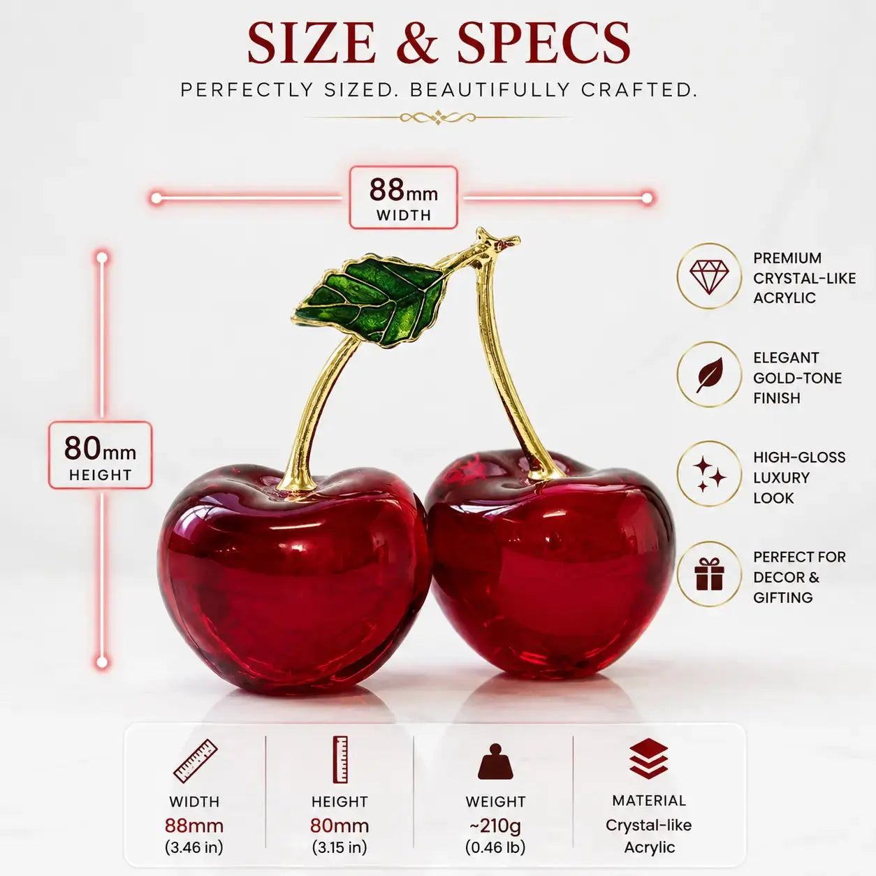 Crystal Cherry Ornament for Modern Elegant Decor JuChachaShop