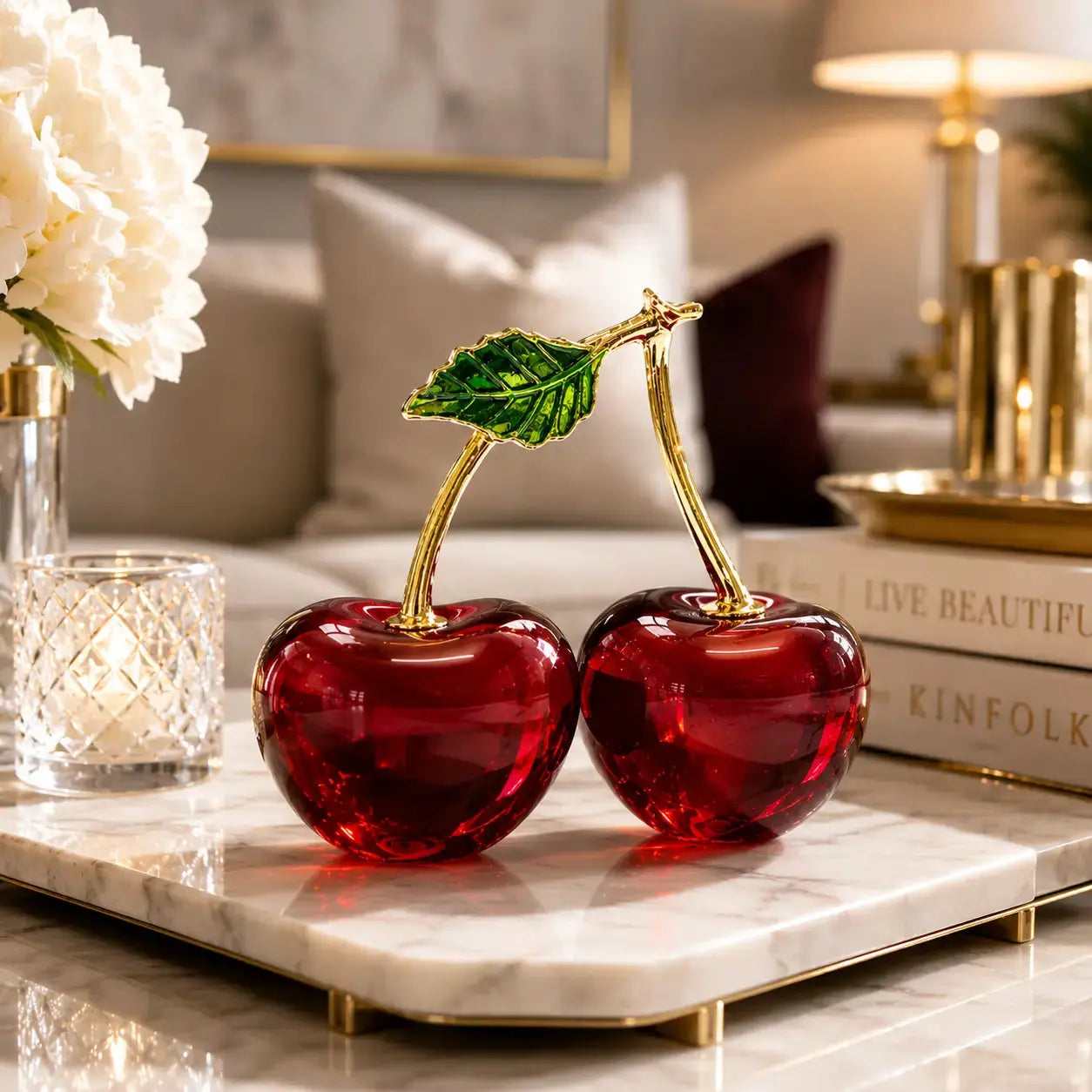 Crystal Cherry Ornament for Modern Elegant Decor JuChachaShop