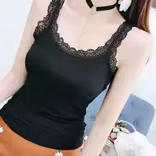 Lace Trim Ribbed Camisole Tank Top | Soft Stretch Slim Fit Layering Cami JuChachaShop