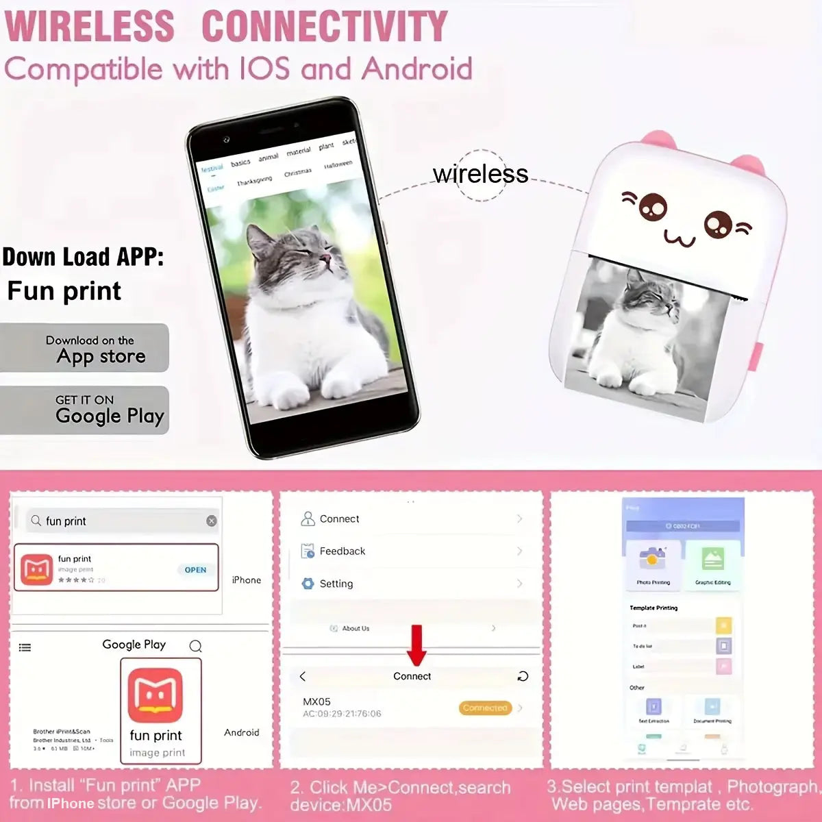 Inkless Mini Portable Printer – Print Photos & Labels Directly from Your Phone JuChachaShop