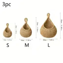 Wall Hanging Basket Set | Woven Fruit Storage | Kitchen Organizer Hooks | Pantry Dining Room Decor