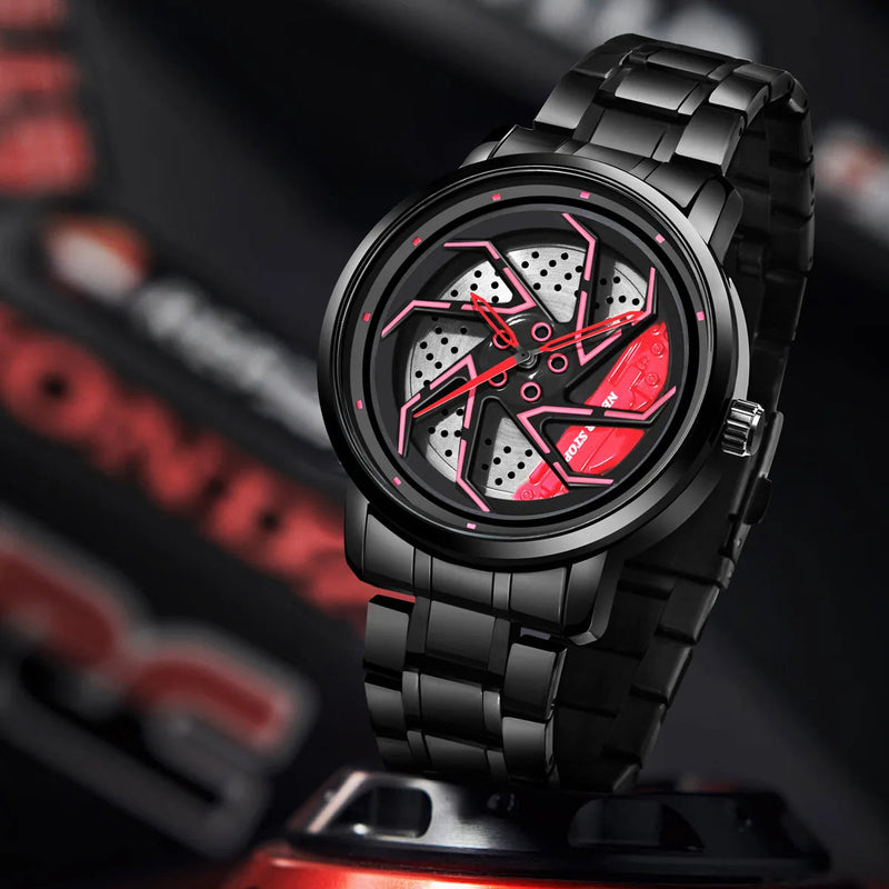 Men’s Luxury Car Wheel Watch – Stainless Steel Quartz Potaha