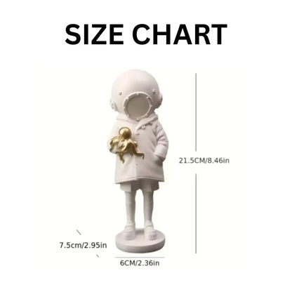 Astronaut Child Figurine with Golden Octopus Sculpture – Modern Space Art Decor Jumartins