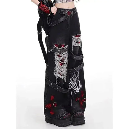 American style spicy girl loose lazy and relaxed denim pants female punk retro washed fashionable versatile casual pants JuChachaShop