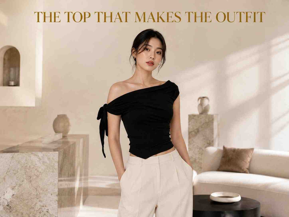 Asymmetric One Shoulder Crop Top, Ruched Tie Side Summer Shirt