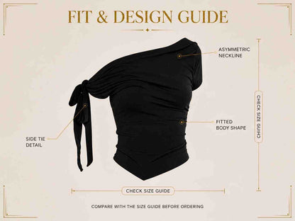 Asymmetric One Shoulder Crop Top, Ruched Tie Side Summer Shirt