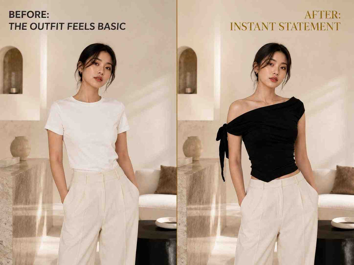 Asymmetric One Shoulder Crop Top, Ruched Tie Side Summer Shirt