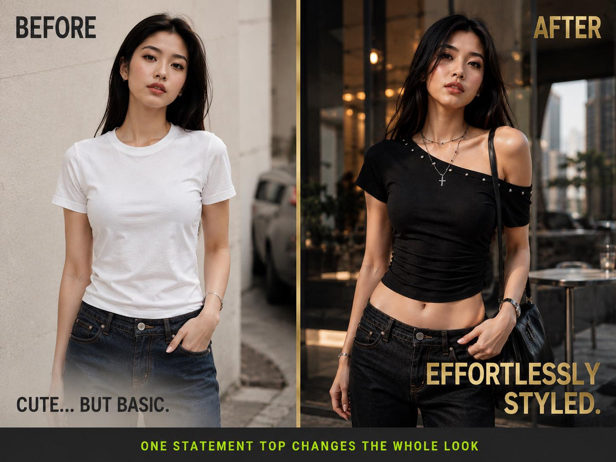 Asymmetrical Shoulder Fitted Top, Ruched Stud Detail Tee, Y2K Streetwear Shirt
