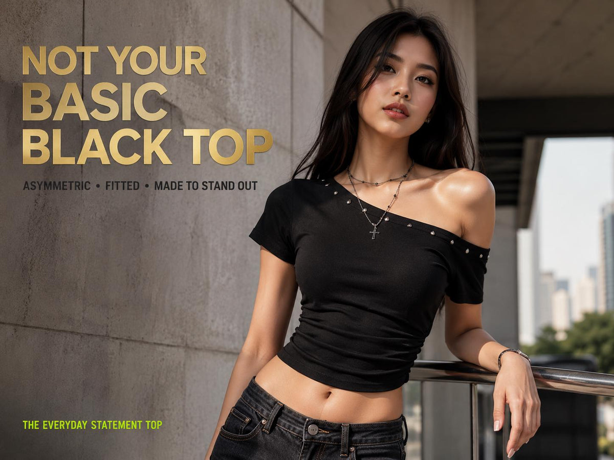 Asymmetrical Shoulder Fitted Top, Ruched Stud Detail Tee, Y2K Streetwear Shirt