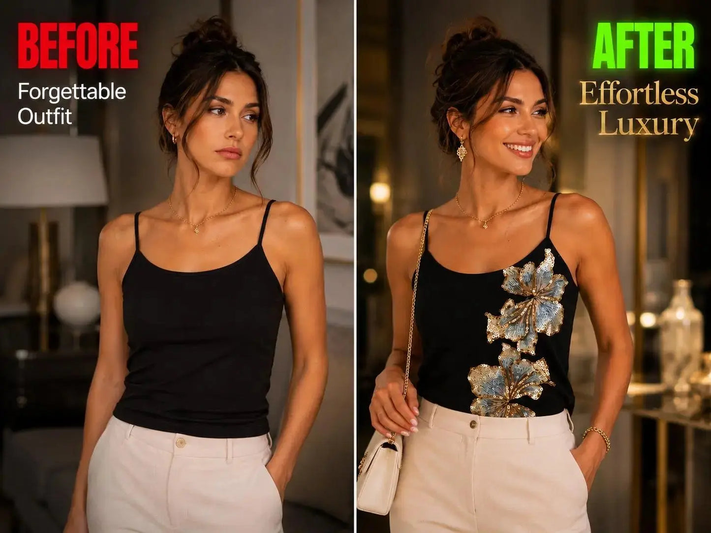 Black Floral Cami Top for Women | Elegant Sleeveless Blouse JuChachaShop