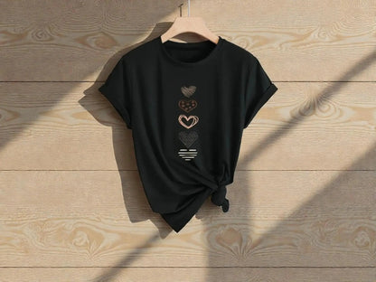 Black Graphic T-Shirt | Minimal Hearts, Soft Fabric, Relaxed Fit JuChachaShop