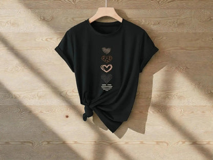Black Graphic T-Shirt | Minimal Hearts, Soft Fabric, Relaxed Fit JuChachaShop